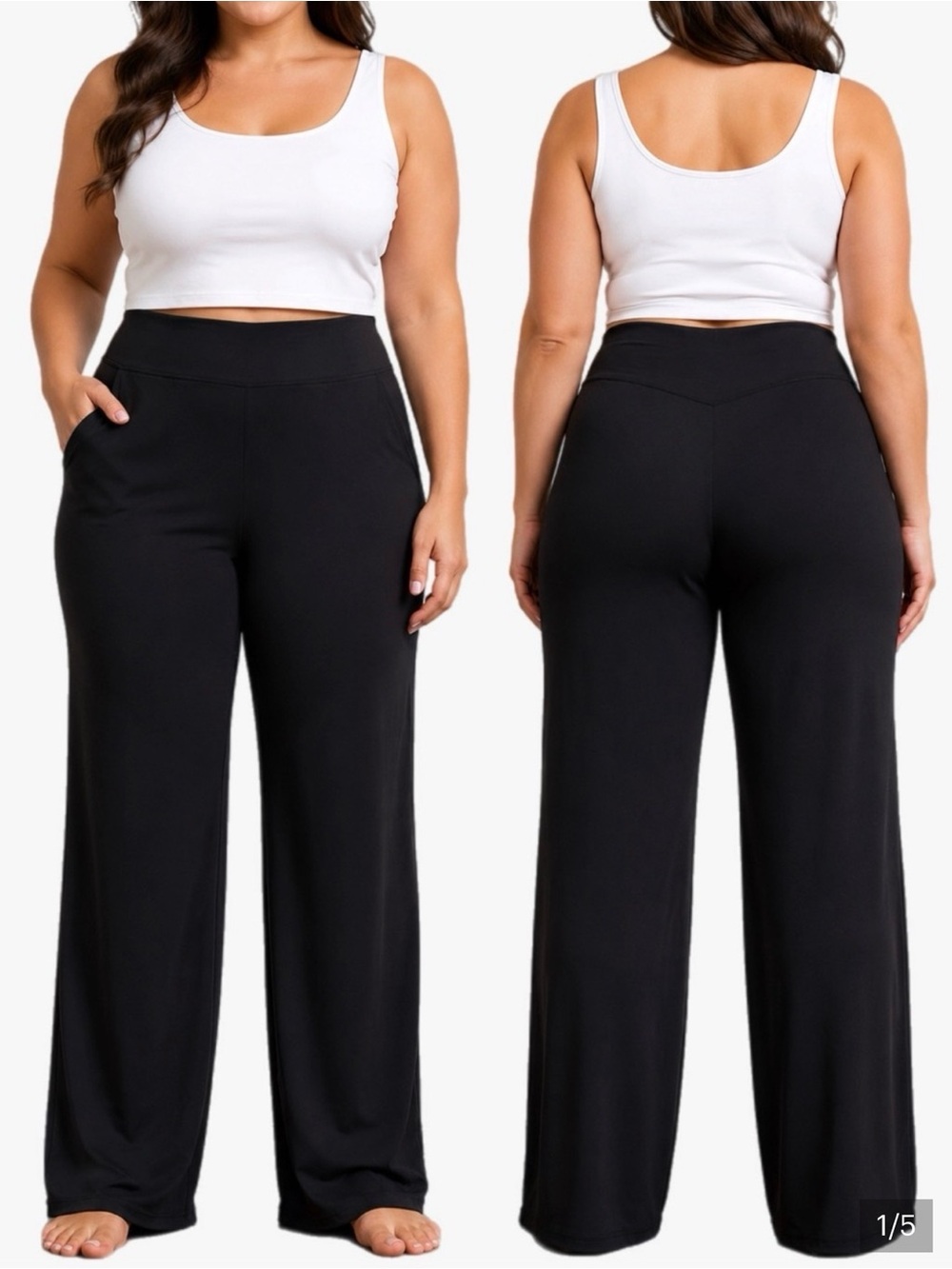 Plus-Size Wide-Leg High-Rise Yoga Pants in Black, XXL